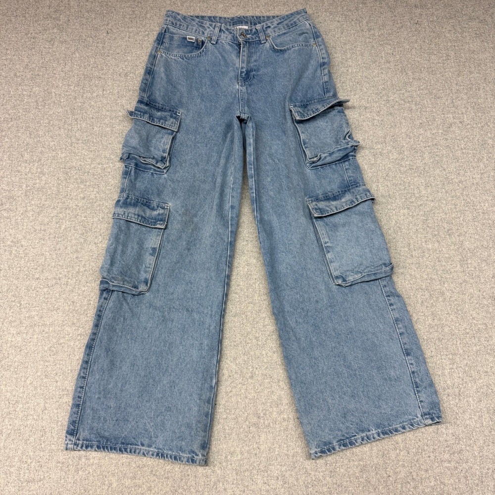 Ragged Jeans | Cargo Denim Pants | 26 | Blue | Wide Leg Multi Pocket Streetwear